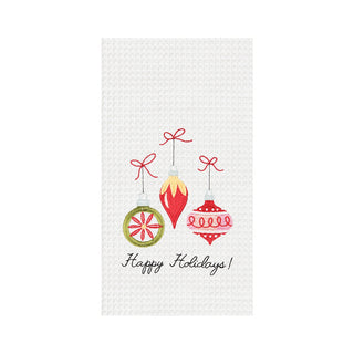 Happy Holiday with Ornaments Tea Towel 